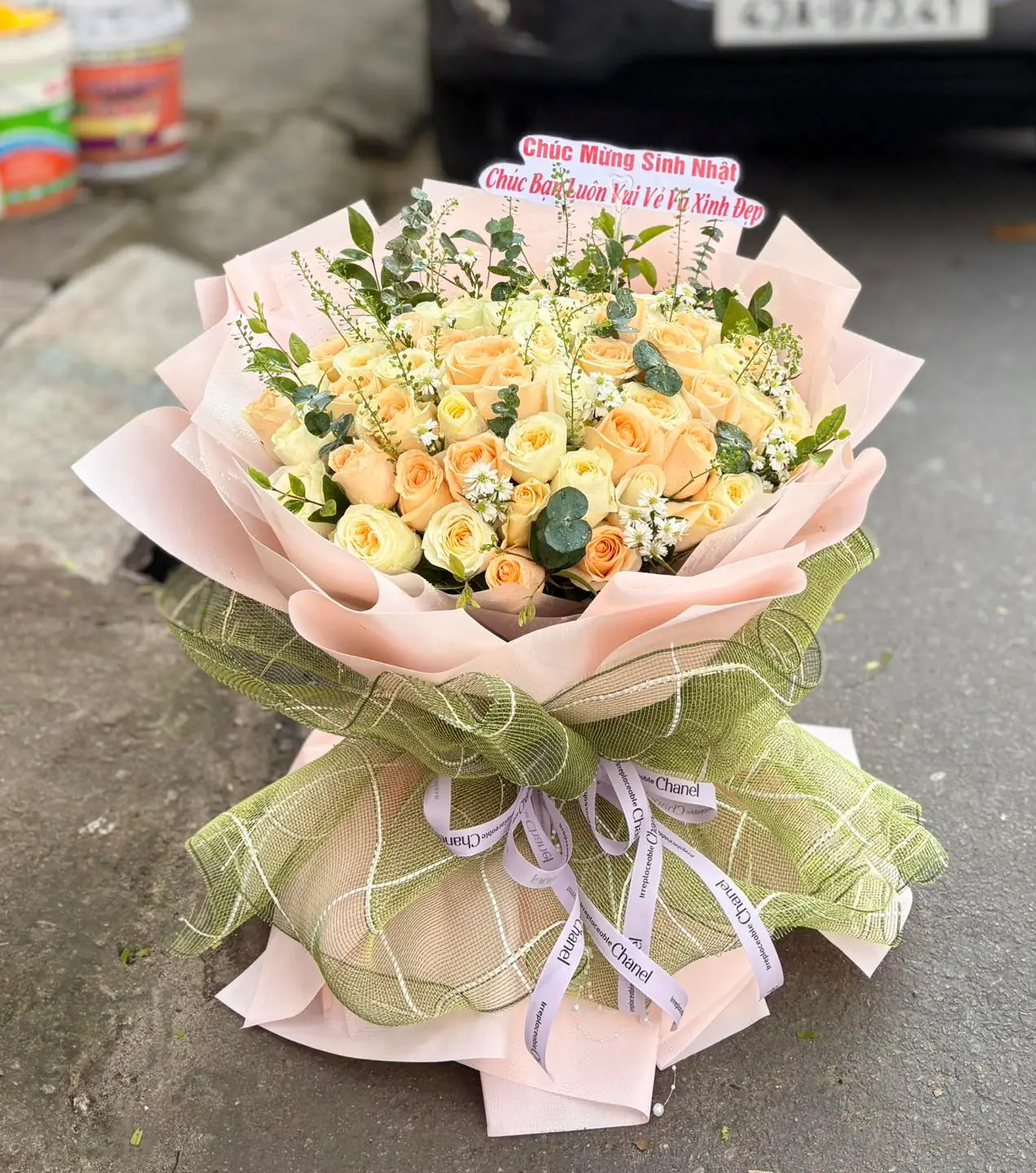 Bó Hoa Hoa Baby & Hồng & Bạch Đàn - Sinh Nhật
