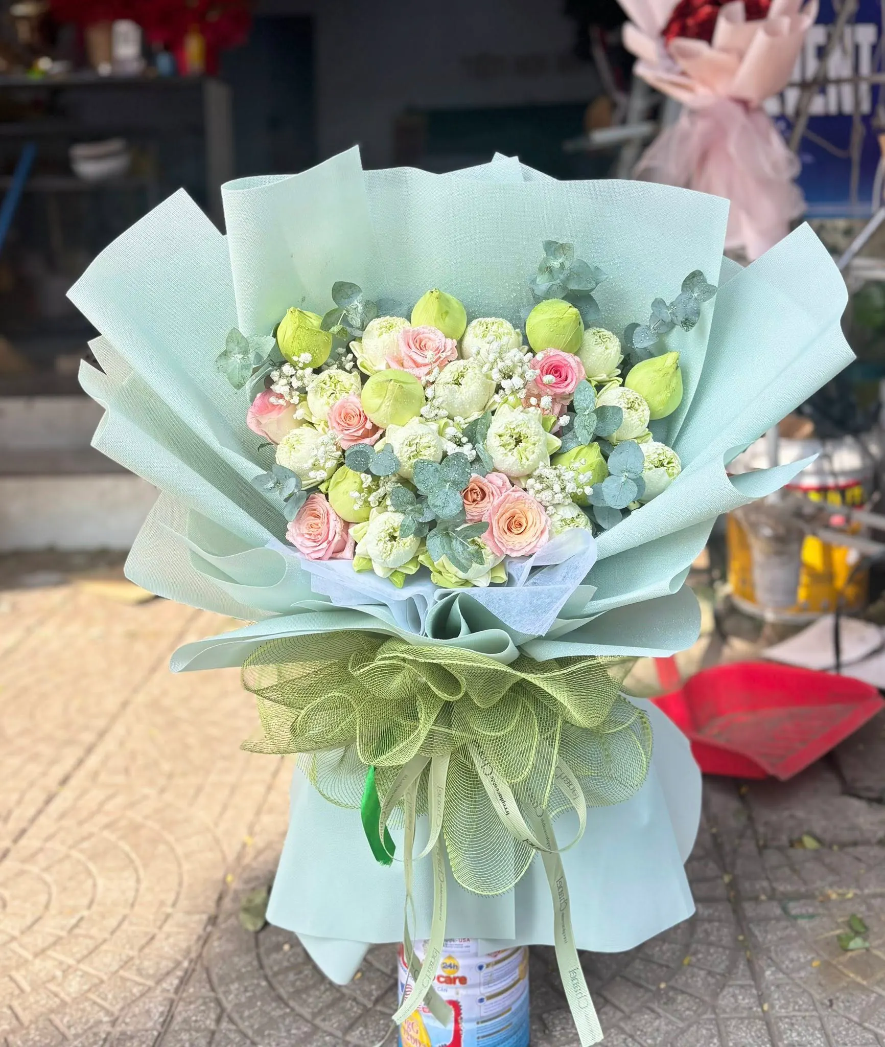 Bó Hoa Hồng Phấn & Hoa Baby & Hồng - Hoa Tươi