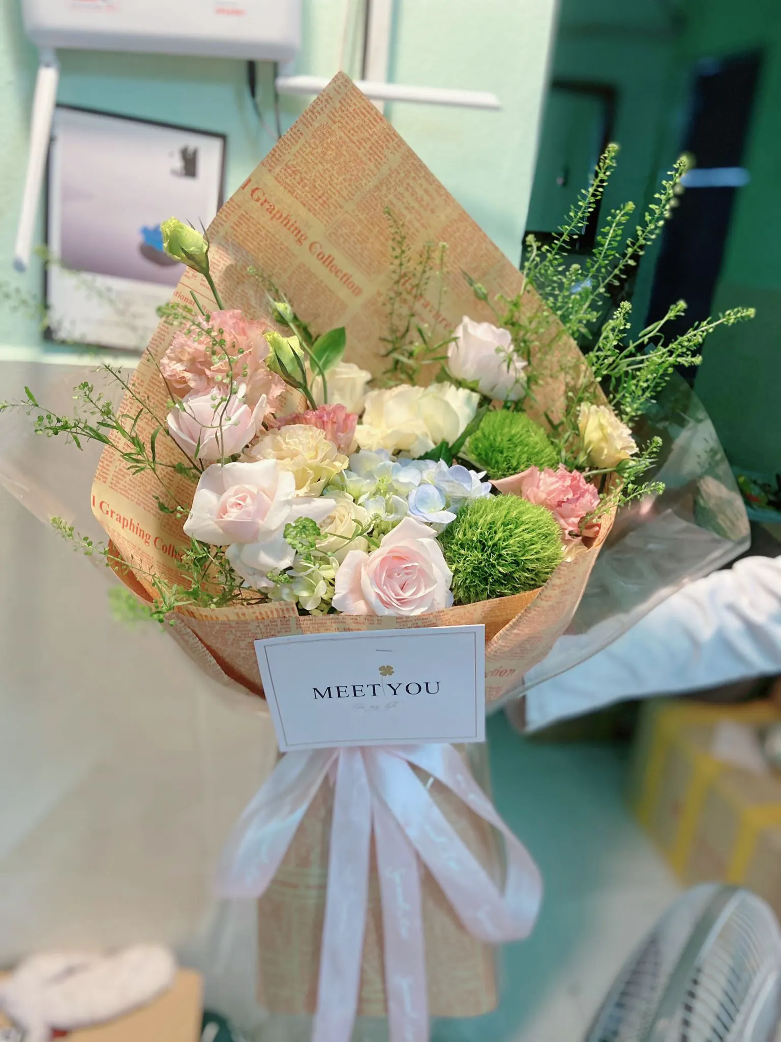 Bó Hoa Hồng Trắng & Hồng Phấn & Cúc Hồng - Valentine