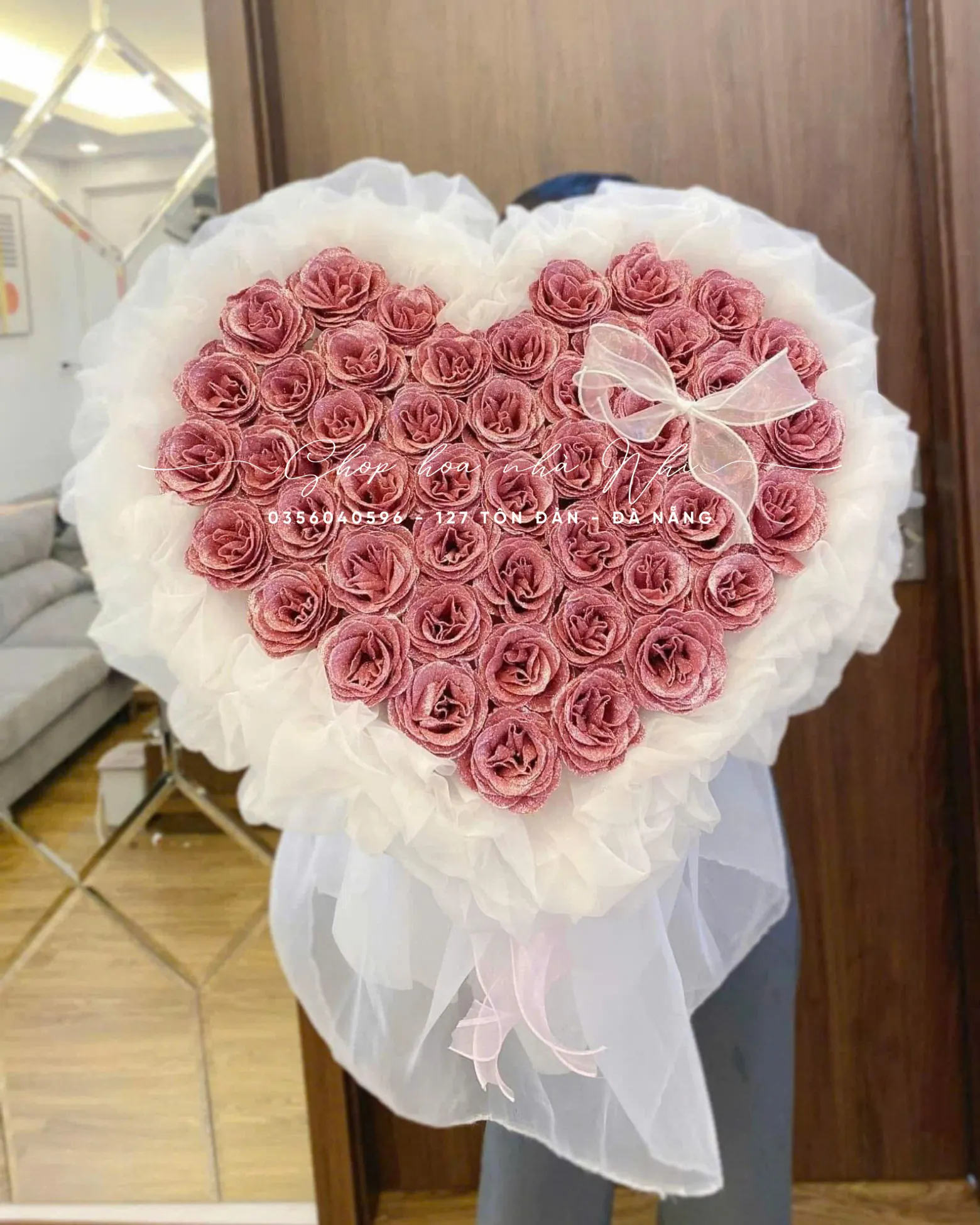 Bó Hoa Hình Trái Tim Hồng - Valentine