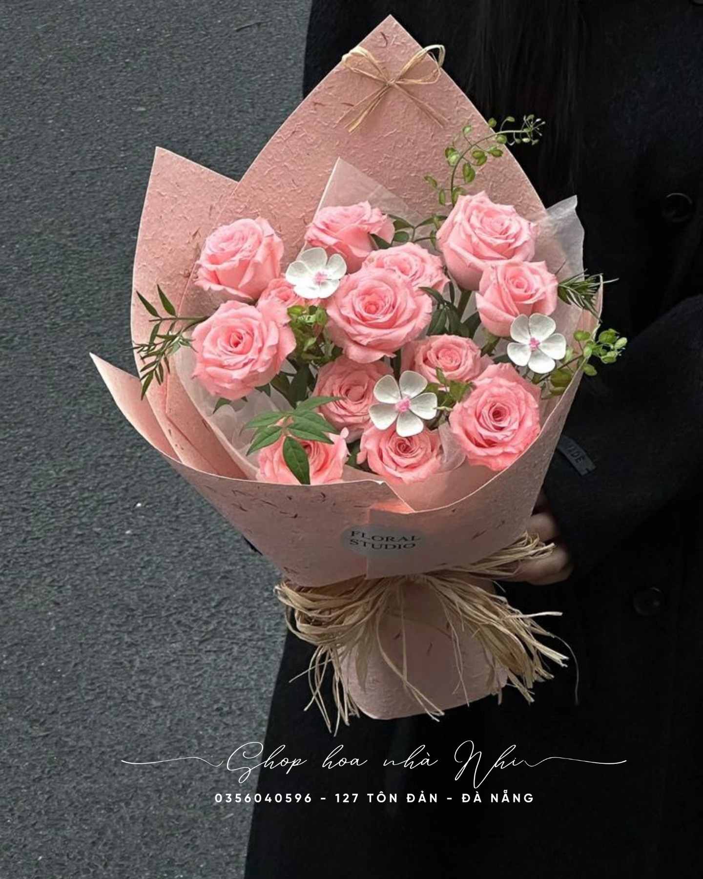 Bó Hoa Hồng Kim Cương Cam Hồng Phấn