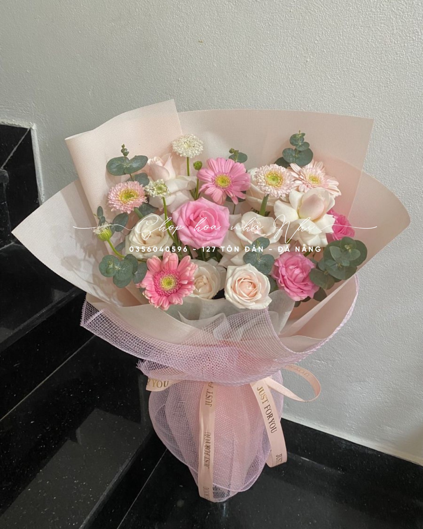 Bó Hoa Mix Hồng Kem & Đồng Tiền Hồng