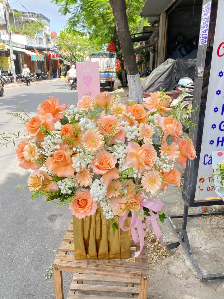 Giỏ Hồng Cam Phối Đồng Tiền